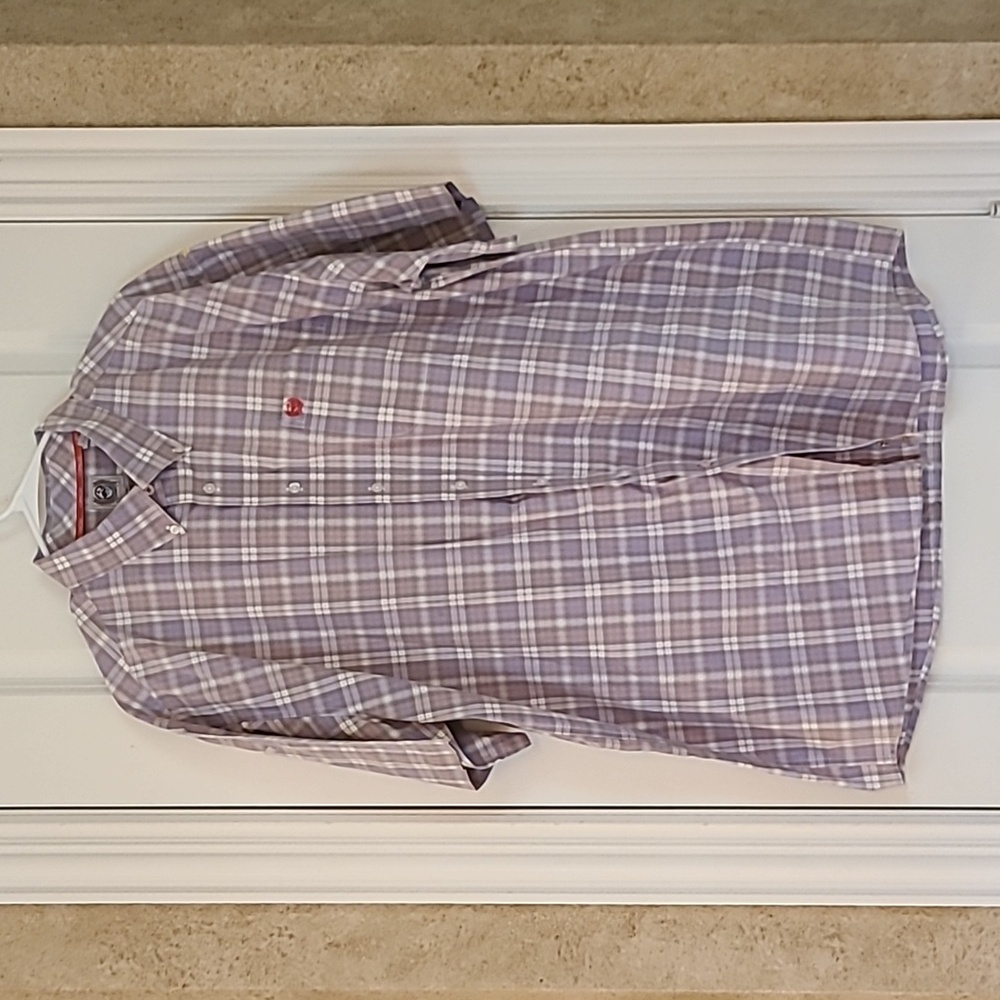 Cinch Men's Plaid Short Sleeve Button Down 100% Cotton Shirt Purple XXL